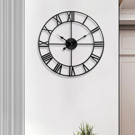 24 inch Large Metal Wall Clock, Industrial Indoor Outdoor Waterproof Art Decor Modern Clocks, European Retro with Oversized Roman Numerals, Silent Battery Operated Decor,Office,Kitchen, Loft