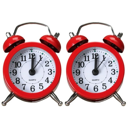 2pcs Creative Metal Material Small Alarm Clock Garden Small Fresh Desktop Mini Alarm Clock Kids Alarm Clock(Red)