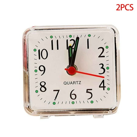 2 Pieces Square Small Bed Alarm Clock Transparent Case Compact Travel Clock Mini Children Student Desk Watch