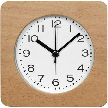 3-Inches Square Wooden Alarm Clock With Arabic Numerals, Non-Ticking Silent, Backli[1525]