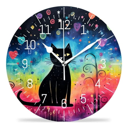 12 Inch Wall Clock Battery Operated Silent Clock Decorative for Office, Kitchen, Outdoor, Living Room，Colorful Cute Cat Butterfly Polka Dot Exquisite