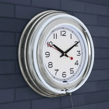 14 Retro Neon Wall Clock, Double Light Ring Vintage Style Clock by Lavish Home