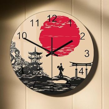 15'' Japanese Art Painting Wall Clock, Vintage Decorative Silent Quartz Non Ticking Wall Watch Clock Asian Red Sun Japan Japanese Sakura Tree Landscape Clock Wall Art for Living Room Bedroom