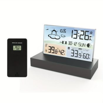 1pc, Transparent Glass Weather Thermometer Clock Color Screen RF Wireless Multi-function Weather Forecast Indoor Outdoor Thermometer Electronic Alarm Clock