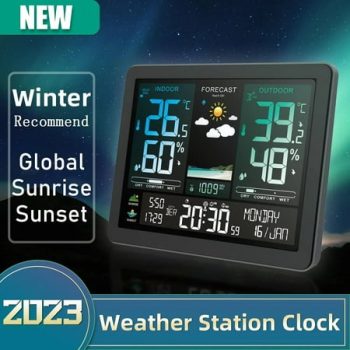 2024 Station Alarm Clock Wireless Indoor Outdoor Thermometer Atomic Clocks Forecasting Station Calendar Adjustable Backlight