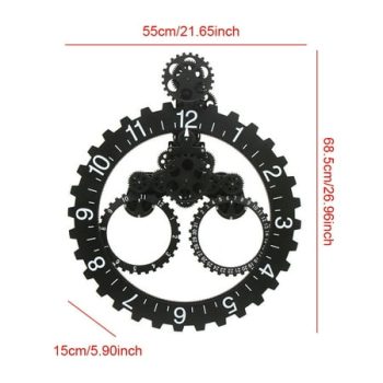 27 Wall Clock Industrial Black Metal Gear Mechanical Moving Gear Wall Clock