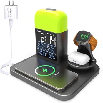 3 in 1 Wireless Charging Station,Wireless Charger Compatible with iPhone 16/15/14/13/12/11/Pro/Max/XS/Plus.for Apple Watch,Charging Dock for AirPods with Digital Alarm Clock and Night Light