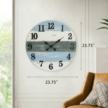 ABBSR 24in. Arabic Numerals Round Wall Clock,Rustic Gradient Non-Ticking Decorative Clock for Home,Office