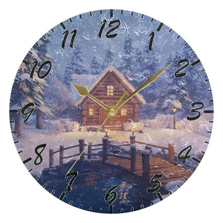 A Cozy Log Cabin Nestled Wall Clock 10 Inch Battery Operated Clocks Living Room Decor, Silent Non-Ticking for Living Room Home Kitchen office