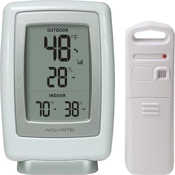 AcuRite 00611 Indoor Outdoor Thermometer with Wireless Temperature Sensor & Hygrometer White Small