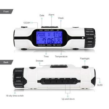 Alarm Clock With Flashlight LED Digital World Time Travel Alarm Clock Thermometer Outdoor