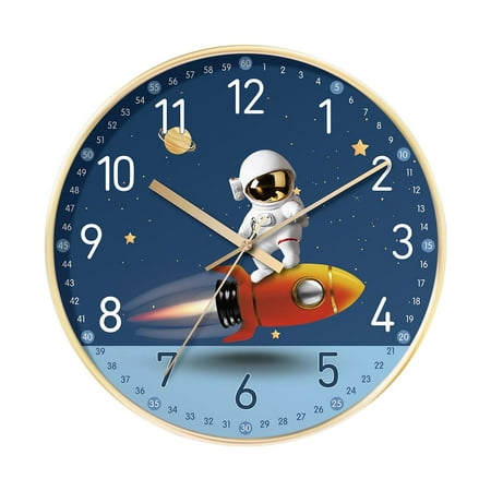 Astronaut Wall Clock Non Ticking Silent 8 for Children's Room Bedroom Kids , Astronaut Rocket