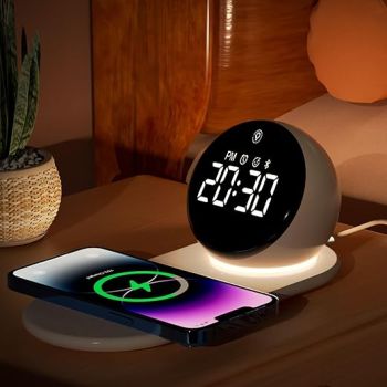 Bedside Clock for Heavy Sleepers Adults, Digital LED Alarm Clock 15W Fast Wireless Charging Station for iPh0ne/Samsung Ga1axy, 3 Level Dimmer, USB Charging Port, Sleep Timer for Bedroom Desk