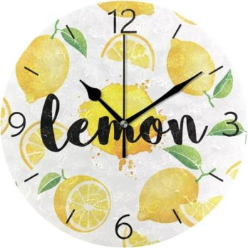 BESTKITTY Wall Clock Fresh Ripe Yellow Lemons Round Clock for Bedroom Living Room Classroom Decorative