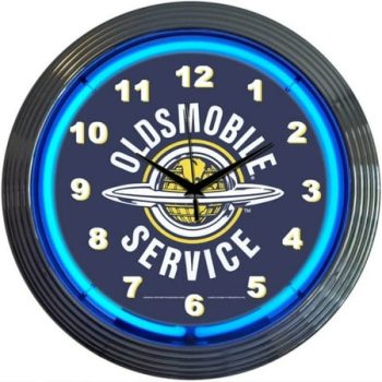 Bilot Cars and Motorcycles Oldsmobile Service Neon Wall Clock, 15-Inch, Chrome rim with a single ring of blue neon By Brand Bilot