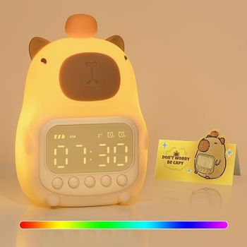 Capybara Alarm Clock with Night Light for Kids, 7 RGB Color Cute Alarm Clocks for Bedrooms Ok to Wake Clocks, Silicone Animal Tabletop Lamp for Teen Girls Boys