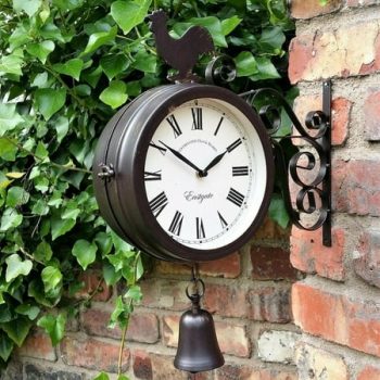 Classical Outdoor Wrought Iron Garden Clock Double-Sided Creative Fashion Wall Metal Wall Clock Chicken Bell Shape Wall Clock (Black)