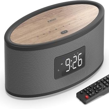 Clock Radio Bluetooth Speaker with Dual Customizable Alarms, Built-in FM Radio, White Noise Sound Machine, USB, AUX, Aesthetic Style with Great Sound Performance