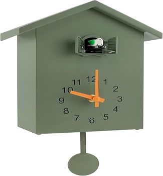 Cuckoo Clock 9.8 Cuckoo Wall Clock,Cuckoo Bird Voices Call, Design Clock Pendulum, Birdhouse, Wall Art Home Living Room Kitchen Office Decoration(Green)