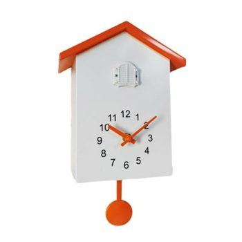 Cuckoo Wall Clocks Fashion Creative Pendulum Clocks Birds House Battery Powered Cuckoo Sound Wall Clock For Living Room Kitchen White+Orange