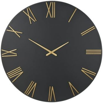 DecMode 48 Black Metal Wall Clock with Gold Hands and Numbers