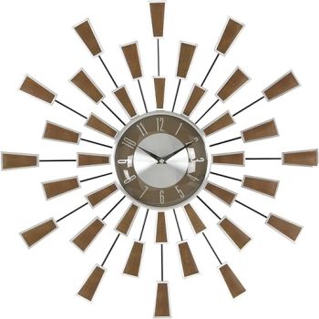 Deco 79 Metal Decorative Wall Clock Starburst Wall Clock for Home with Silver Accents, Wall Clock for Room 22 x 3 x 22, Brown