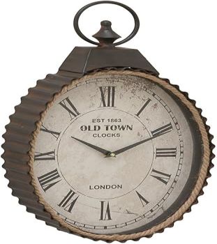 Deco 79 Metal Pocket watch Style Wall Clock with Rope Accent, 12 x 3 x 21, Black