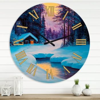 Designart 'Old Cabin In Winter Forest Ii' Traditional Wall Clock