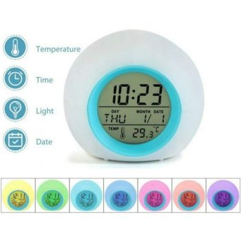 Digital Alarm Clock Night Glowing Spherical 7 Colors Clock LED Change LCD for Bedroom Child