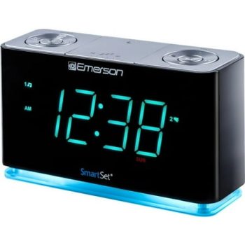 Emerson SmartSet Dual Alarm Clock Radio, Bluetooth Speaker, USB Charging, Night LED, 1.4 Cyan LED Display, ER100301