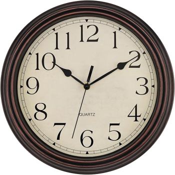 Foxtop 14 Inch Wall Clock Battery Operated Silent Non-Ticking Classic Vintage Retro Wall Clock Decorative for Office Living Room Kitchen Home (Bronze)