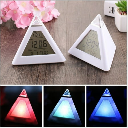 GARENAS Triangle Colorful Color Changing Alarm Clock Creative Lazy Alarm Clock LED Colorful Alarm Clock Triangle Pressure Reducing Small Alarm Clock（White）