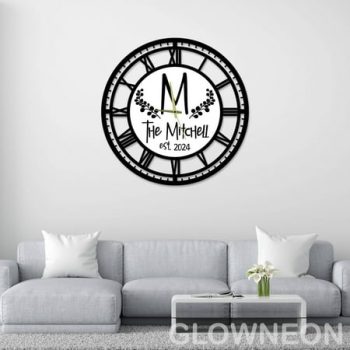 Glowneon Customized Modern Metal Large Wall Clock With Roman Numerals