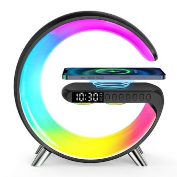 GPED Bluetooth Atmosphere Lamp Alarm Clock, 15W Fast Wireless Charger, Dimmable Night Light