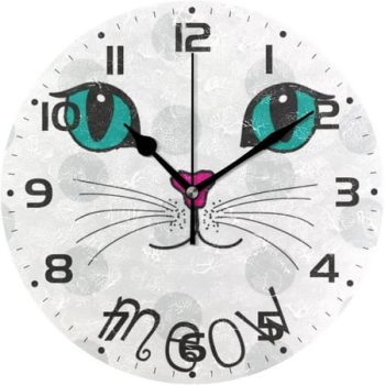 GZHJMY Cute Cat Face on Polka Dots Wall Clock, 10 Silent Non Ticking Round Clock, Oil Painting Easy to Read Clock for Living Room Bedroom Bathroom Home Decor Holiday Gifts