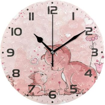 GZHJMY Polka Dot Flower Cat Wall Clock, 10 Silent Non Ticking Round Clock, Oil Painting Easy to Read Clock for Living Room Bedroom Bathroom Home Decor Holiday Gifts