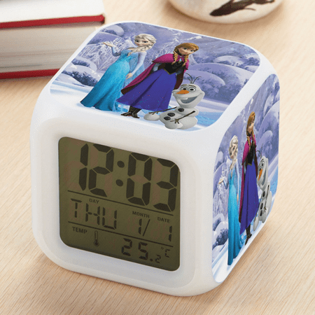 HANNTAOO Digital Alarm Clock for Kids, Cartoon Frozen Pattern 7 LED Color Changing Wake Up Clock with Thermometer Function and Night Light, Gift for Boys Girls A93-553 HTNL#1144