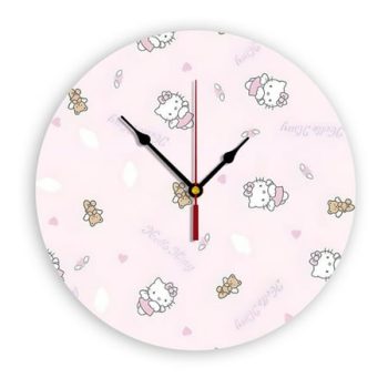 Hello Kitty Cartoon Wall Clock, Clear Glass Dial, Silent and No Ticking Sound, Suitable for Bedroom, Office, School, Home and Living Room as a Gift or Decoration, Large Size 12 Inches