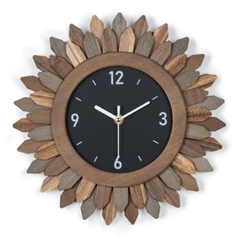 Honiway Wall Clock Battery Operated 12 in Rustic Wood Boho Sunburst Decorative Wall Clock Silent Non Ticking Farmhouse Small Wall Clocks for Living Room Kitchen Bathroom Bedroom Decor (Tricolor)