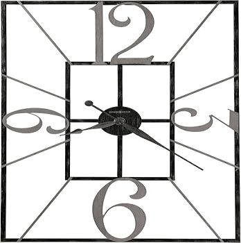 Howard Miller Antoine Oversized Wall Clock 625-712 – Wrought Iron, Charcoal Finished, Aged Silver Accents, Open Frame Design, Modern Home Décor, Quartz Movement