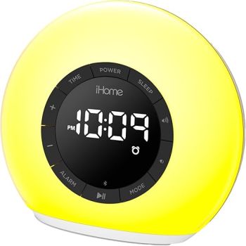 iHome Sunrise Alarm Clock Radio with Bluetooth Speaker, Color Changing Lamp, and USB Charging (iBT32)