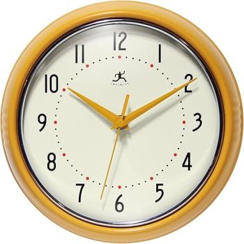 Infinity Instruments LTD. Retro 15 inch Mid Century Modern Kitchen Diner Wall Clock Quartz Movement Retro Wall Clock Decorative (Saffron Yellow)