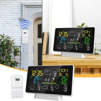 JGJJUGN Tuya Smart Weather Clock with Color Display and Temperature Humidity Monitor, Wireless WIFI Meteorological Clock for Indoor and Outdoor Use, Multifunctional Smart Weather Alarm Clock