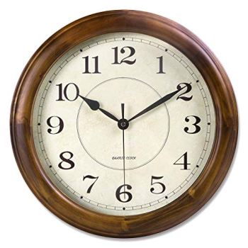 Kesin Wall Clock Wood 14 Inch Silent Wall Clocks Large Decorative Battery Operated Non Ticking Analog Retro Clock for Living Room, Kitchen, Bedroom