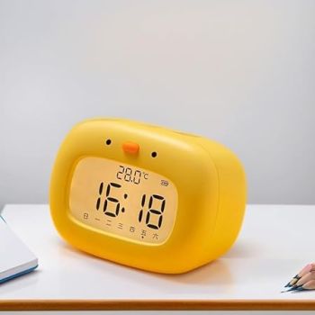 Kids Alarm Clock for Boys and Girls Bedroom, LED Cute Clock with Digital Display, Children's Sleep Trainer, Ok to Wake Light and Night Light, for Kids (Yellow Duck)