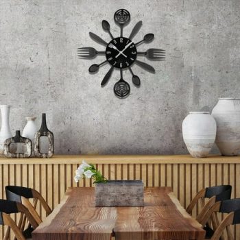 Kitchen Dining Room Wrought Iron Knives and forks Clock Making Home Wall Hanging Fashionable Wall Hanging Living Room Clock for Flash Deals Women Men New Clocks Multicolor