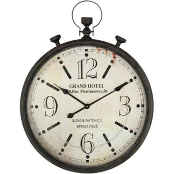 Large Pocket Watch Wall Clock, Vinatge Wall Clock with Black Metal Frame for Kitchen Living Room Bedroom, Silent Non-Ticking Battery Operated