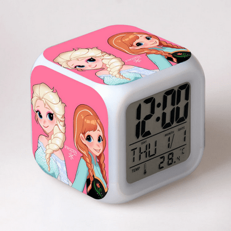 LED Alarm Clock Frozen Pattern Creative Desk Table Clock Glowing Electronic Colorful Digital Clock for Unisex Adults Girl Boy Kids Children Toy Birthday Present Gift