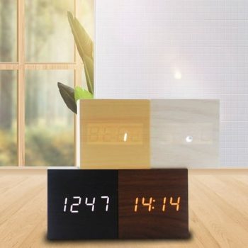 LED digital wooden clock mini mute electronic clock voice control luminous lazy wake up alarm clock-blue