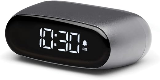 Lexon Small Digital Alarm Clock for bedrooms MINUT, Rechargeable Bedside Clock with Touch Sensor, Adjustable Volume & Brightness and LCD Display Low Light Option, Aluminium Finish - Gun Metal